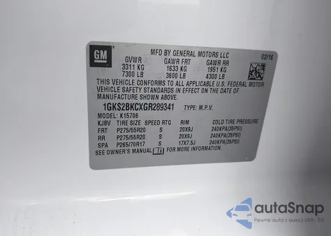 2016 GMC Yukon Slt z USA, uszkodzony, nr VIN 1GKS2BKCXGR289341